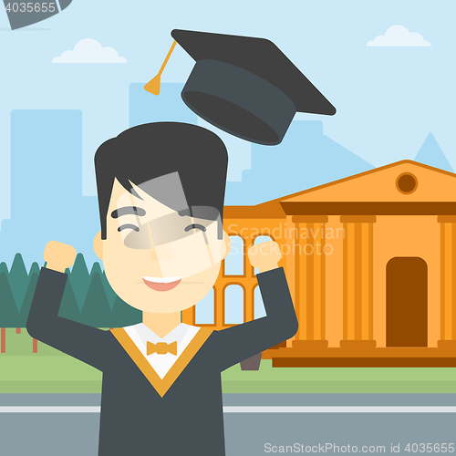Image of Graduate throwing up his hat vector illustration.