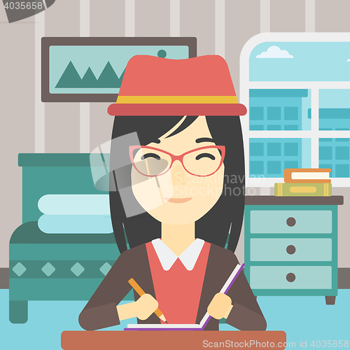 Image of Journalist writing in notebook vector illustration