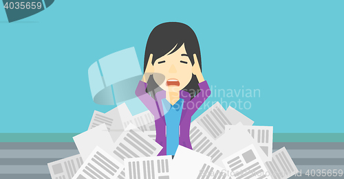 Image of Stressed business woman having lots of work to do.