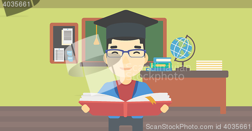 Image of Graduate with book in hands vector illustration.