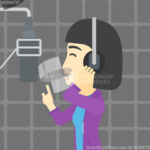 Image of Singer recording song vector illustration.