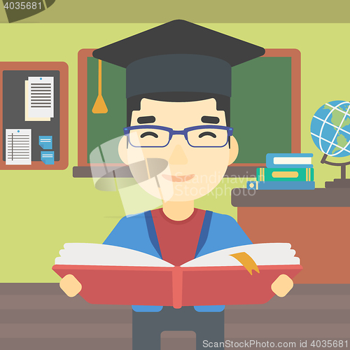 Image of Graduate with book in hands vector illustration.