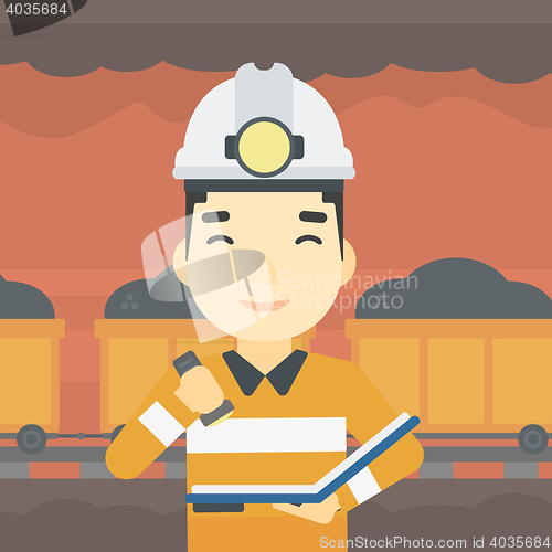 Image of Miner checking documents vector illustration.