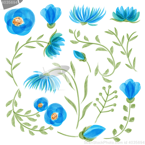 Image of Watercolor vector floral set