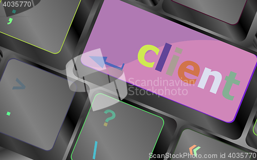 Image of Customers Service Concept. Button on Modern Computer Keyboard with Word Clients on It vector keyboard key. keyboard button. Vector illustration
