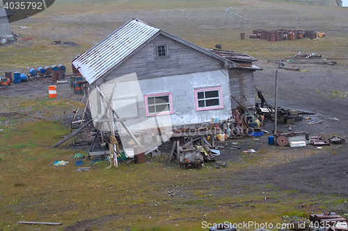 Image of Abandoned old hunting house in tundra of Novaya Zemlya archipelago