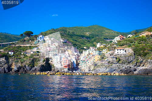 Image of Riomaggiore in Cinque Terre, Italy - Summer 2016 - view from the