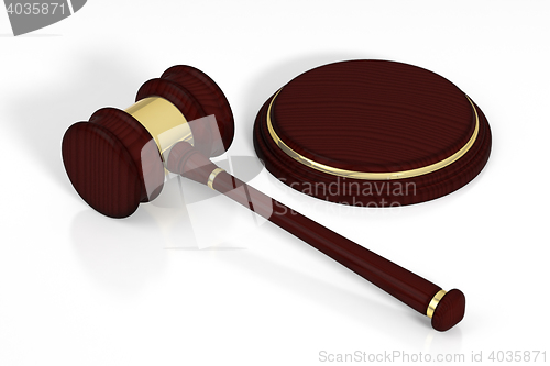 Image of Wooden judge gavel and soundboard.