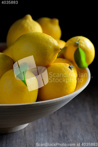 Image of Fresh lemons with leaves