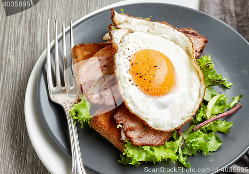 Image of fried egg on grey plate