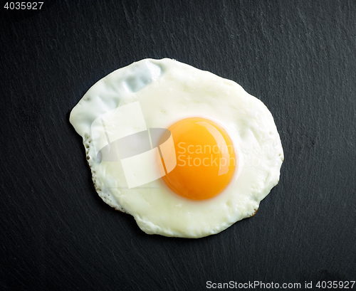Image of fried egg on black background