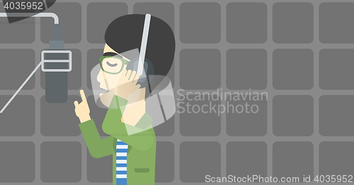 Image of Singer recording song vector illustration.