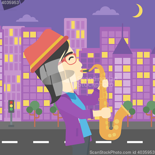 Image of Woman playing saxophone vector illustration.