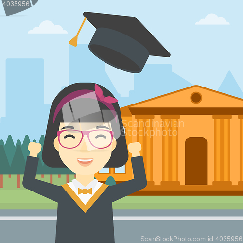 Image of Graduate throwing up her hat vector illustration.