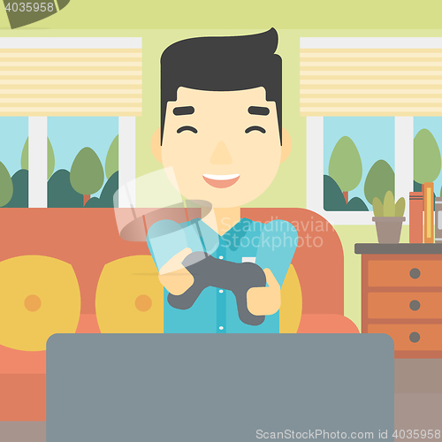 Image of Man playing video game vector illustration.