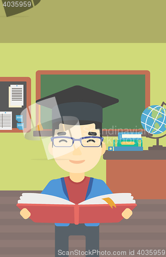 Image of Graduate with book in hands vector illustration.