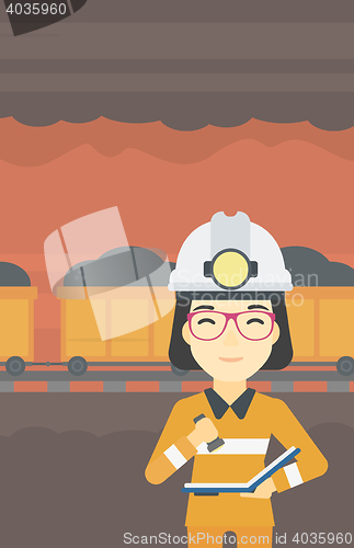 Image of Miner checking documents vector illustration.