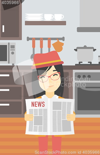 Image of Woman reading newspaper vector illustration.