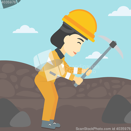 Image of Miner working with pickaxe vector illustration.