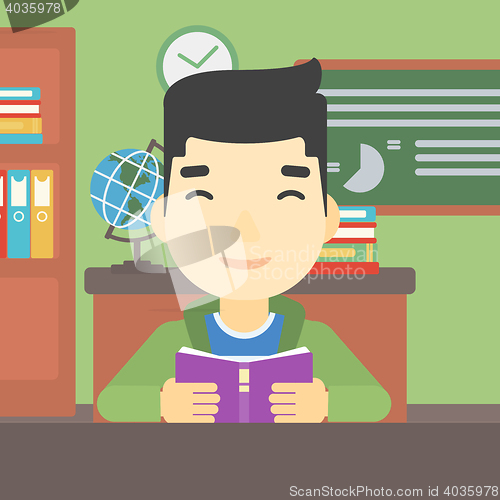 Image of Student reading book vector illustration.