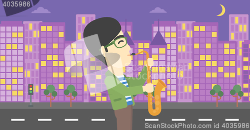 Image of Musician playing on saxophone vector illustration.