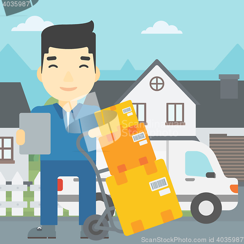 Image of Delivery man with cardboard boxes.