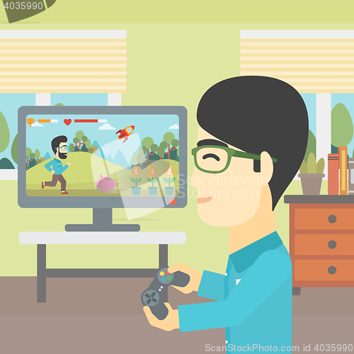 Image of Man playing video game.
