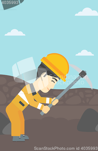 Image of Miner working with pickaxe vector illustration.