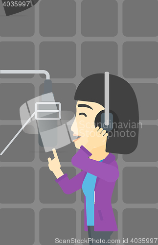 Image of Singer recording song vector illustration.