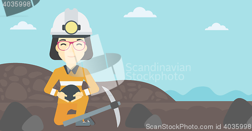 Image of Miner holding coal in hands vector illustration.