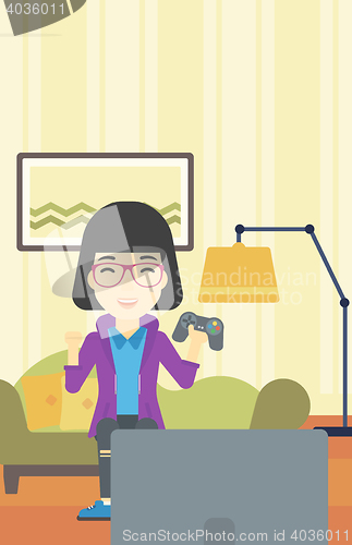 Image of Woman playing video game vector illustration.