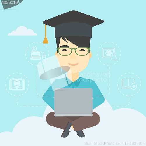 Image of Graduate sitting on cloud vector illustration.