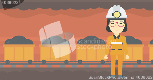 Image of Confident miner in hardhat vector illustration.