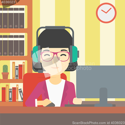 Image of Woman playing computer game vector illustration.