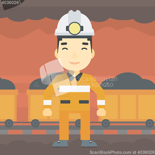 Image of Confident miner in hardhat vector illustration.