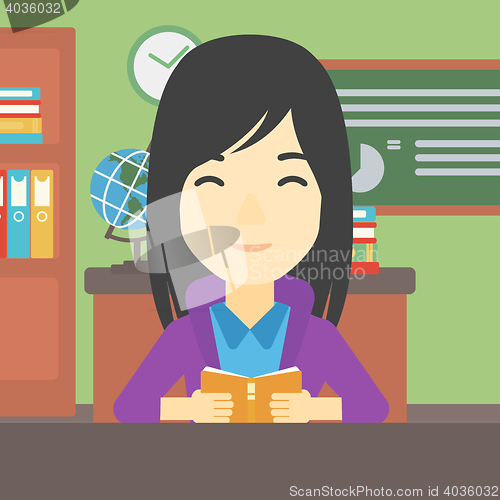 Image of Student reading book vector illustration.