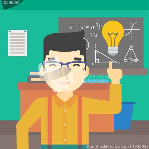 Image of Student pointing at light bulb vector illustration