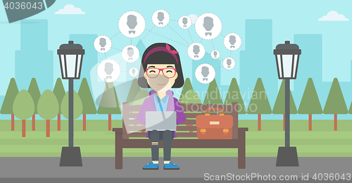 Image of Woman surfing in the social network.