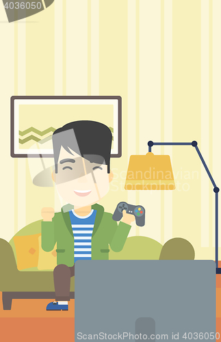 Image of Man playing video game vector illustration.