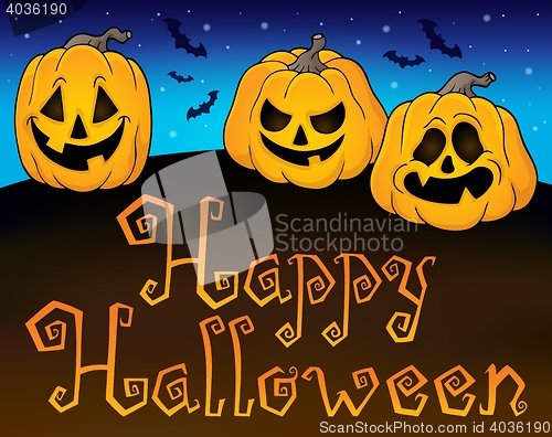 Image of Happy Halloween sign with pumpkins 2