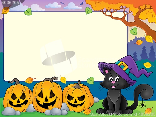 Image of Autumn frame with Halloween cat theme 2