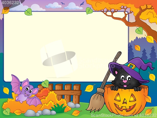 Image of Autumn frame with Halloween cat theme 1