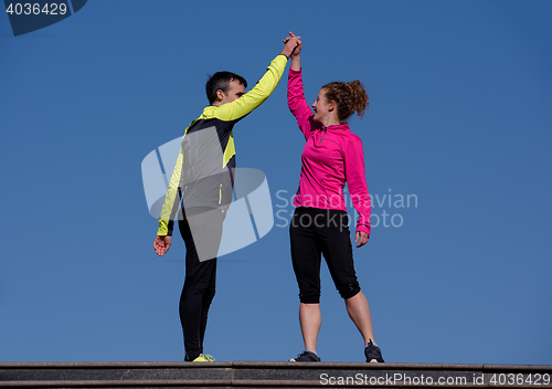 Image of congratulate and happy to finish morning workout