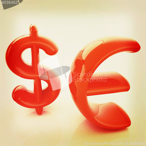 Image of Euro and dollar sign. 3D illustration. Vintage style.