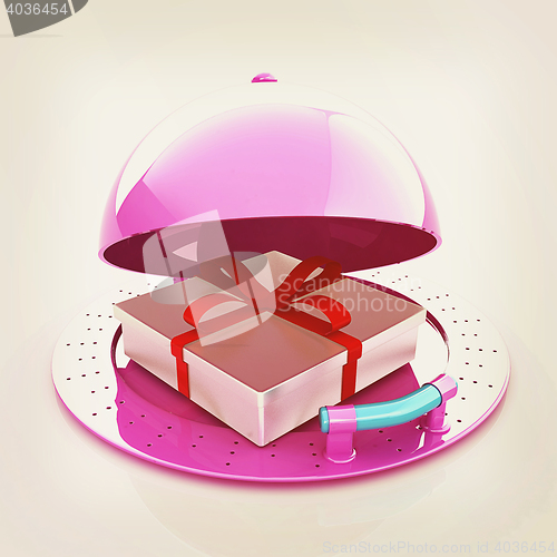 Image of Illustration of a luxury gift on restaurant cloche on a white ba