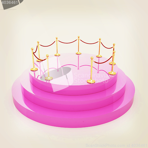 Image of 3D podium with gold handrail . 3D illustration. Vintage style.