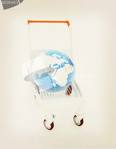 Image of Trolley for luggage at the airport and earth. International tour