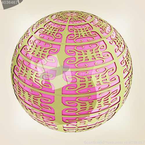 Image of Arabic abstract glossy dark green geometric sphere and pink sphe