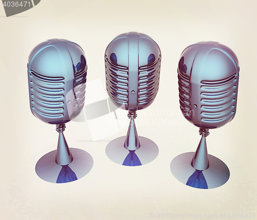 Image of 3d rendering of a microphones. 3D illustration. Vintage style.