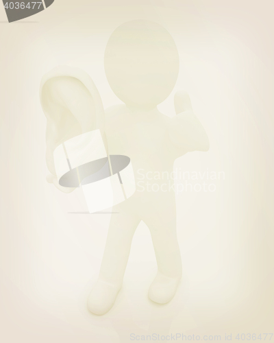 Image of 3d man with ear 3d render. 3D illustration. Vintage style.